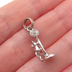 925 Sterling Silver Antique Art Deco Candlestick Phone 3D Mini Charm Pendant