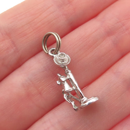925 Sterling Silver Antique Art Deco Candlestick Phone 3D Mini Charm Pendant