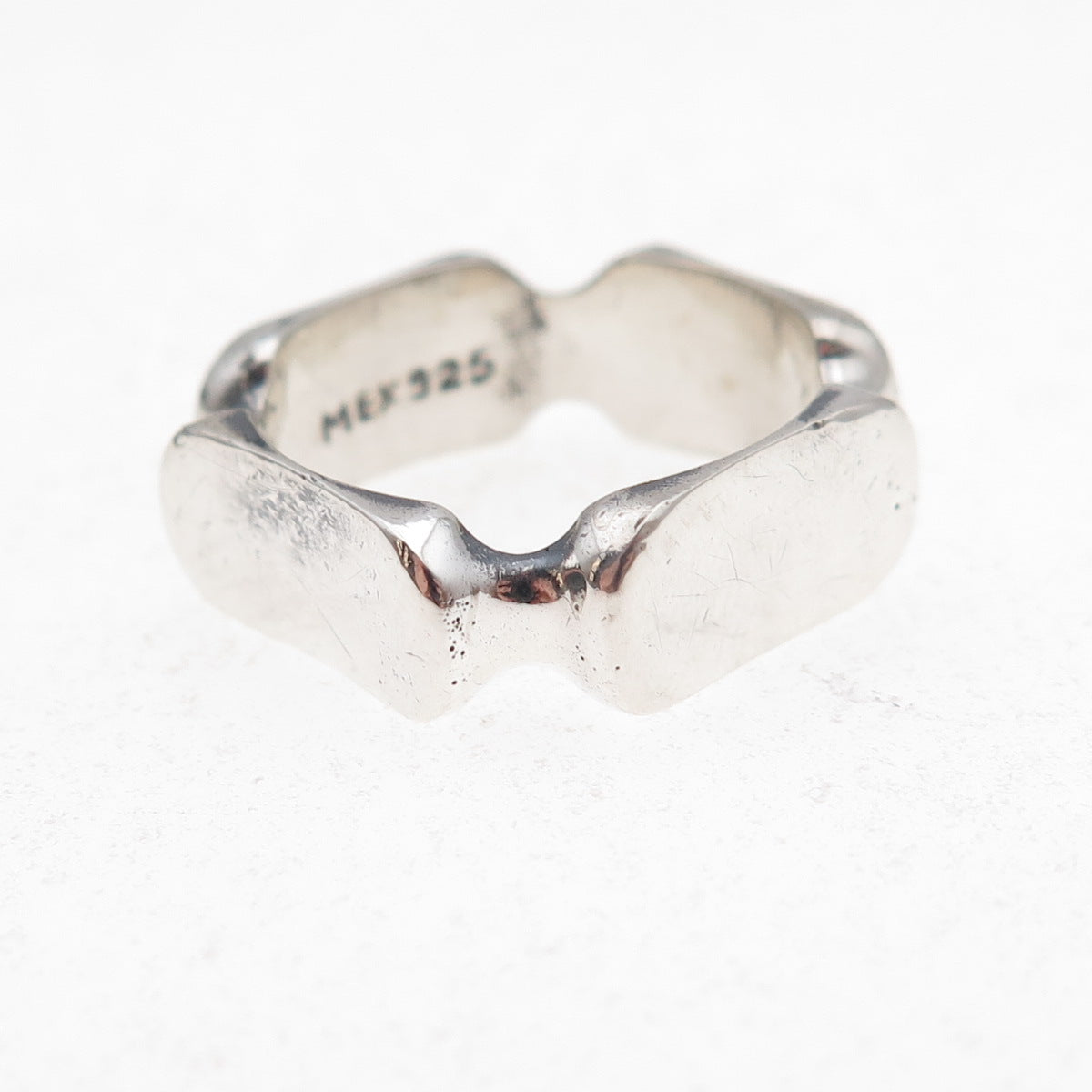 925 Sterling Silver Vintage Mexico Modernist Oxidized Ring Size 7.5