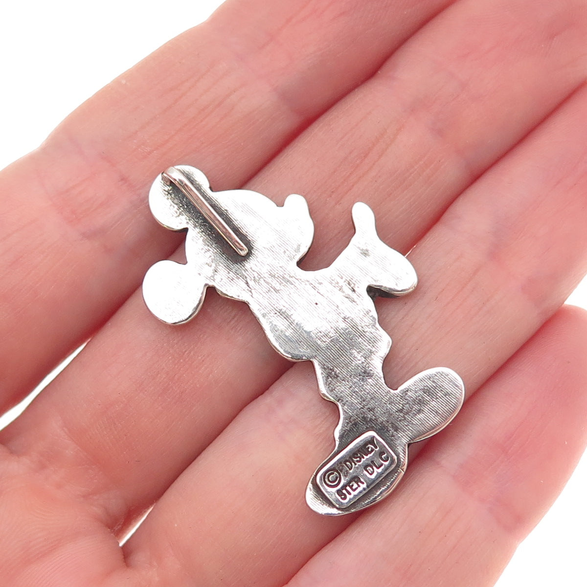 Disney 925 Sterling Silver Vintage Mickey Mouse Oxidized Slide Charm Pendant