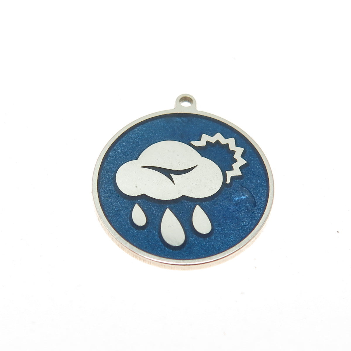 Tokemoti 925 Sterling Silver Blue Enamel Sunshower Round Tag Minimalist Pendant