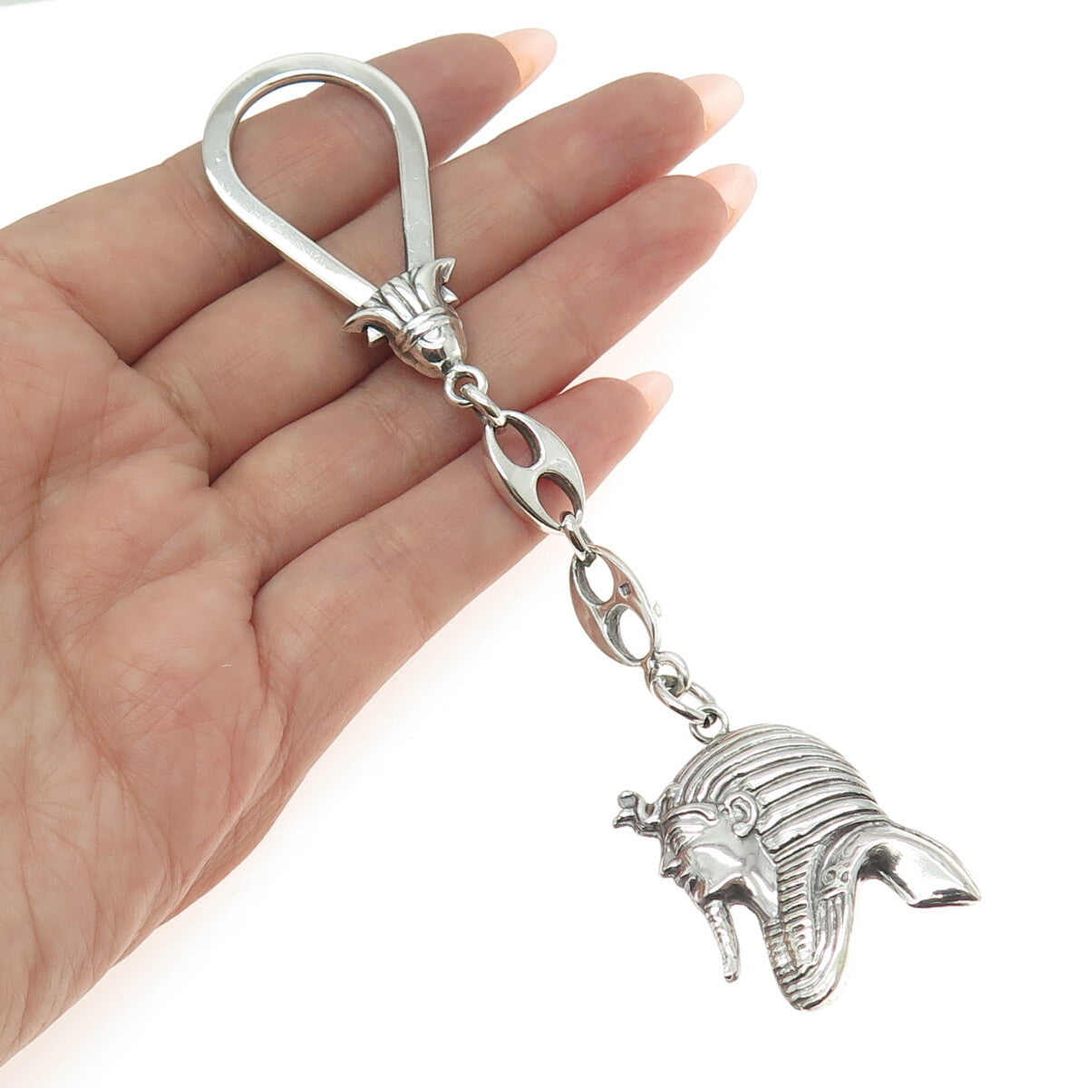 800 Silver Vintage Egypt Pharaoh Key Fob Chain Holder