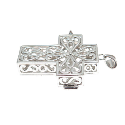 925 Sterling Silver Vintage Heart Ornate Cross Locket Pendant
