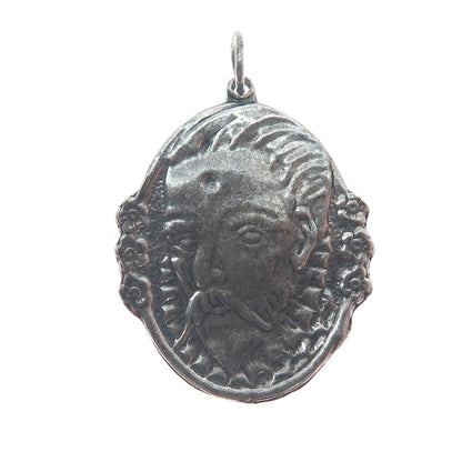 925 Sterling Silver Vintage Don Quixote Oxidized Pendant