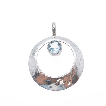 DOMINIQUE DINOUART Sterling Silver Vintage Mexico Blue Topaz Crescent Pendant
