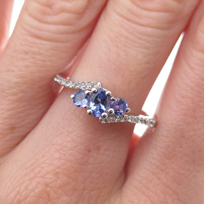 Chuck Clemency 925 Sterling Silver Real Tanzanite & White Topaz Ring Size 8.25