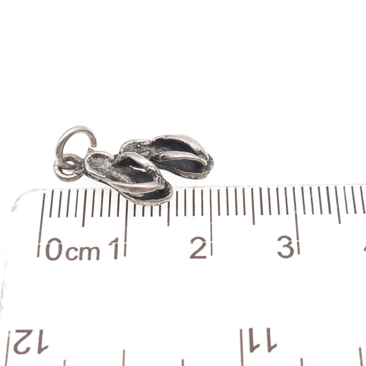 925 Sterling Silver Vintage Flip Flops Oxidized 3D Mini Charm Pendant