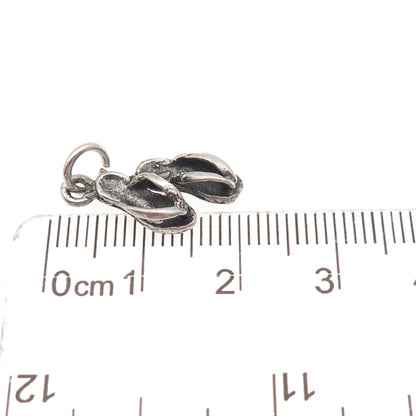 925 Sterling Silver Vintage Flip Flops Oxidized 3D Mini Charm Pendant