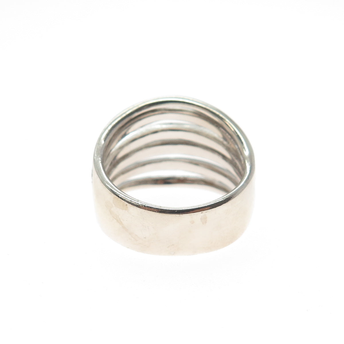 925 Sterling Silver Vintage Diamond-Illusion Modernist Multi-Row Ring Size 8