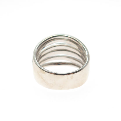 925 Sterling Silver Vintage Diamond-Illusion Modernist Multi-Row Ring Size 8