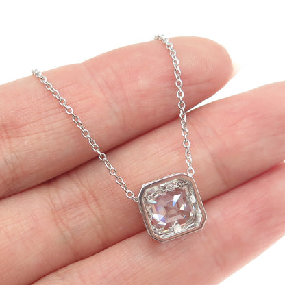 925 Sterling Silver Cushion-Cut Shaped C Z Rolo Chain Necklace 18"