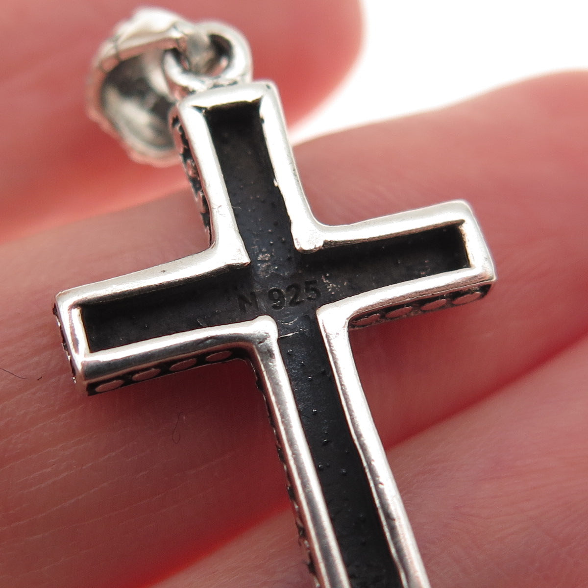 925 Sterling Silver Vintage Granulated Cross Oxidized Charm Pendant
