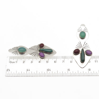 Cester Charley Navajo Old Pawn 925 Sterling Silver Vintage Multi-Gem Earrings