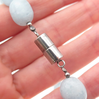 925 Sterling Silver Real Aquamarine Beaded Necklace 20"