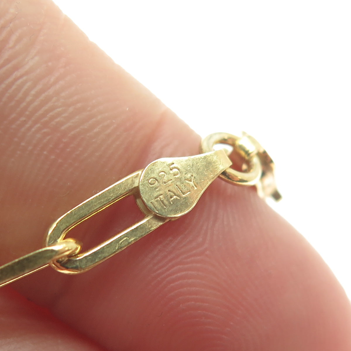 925 Sterling Silver Gold Plated Italy Paperclip Link Bracelet 7.75"