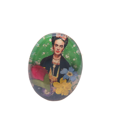 925 Sterling Silver Vintage Enamel Frida Kahlo Pressed Flowers Ring Size 8.75