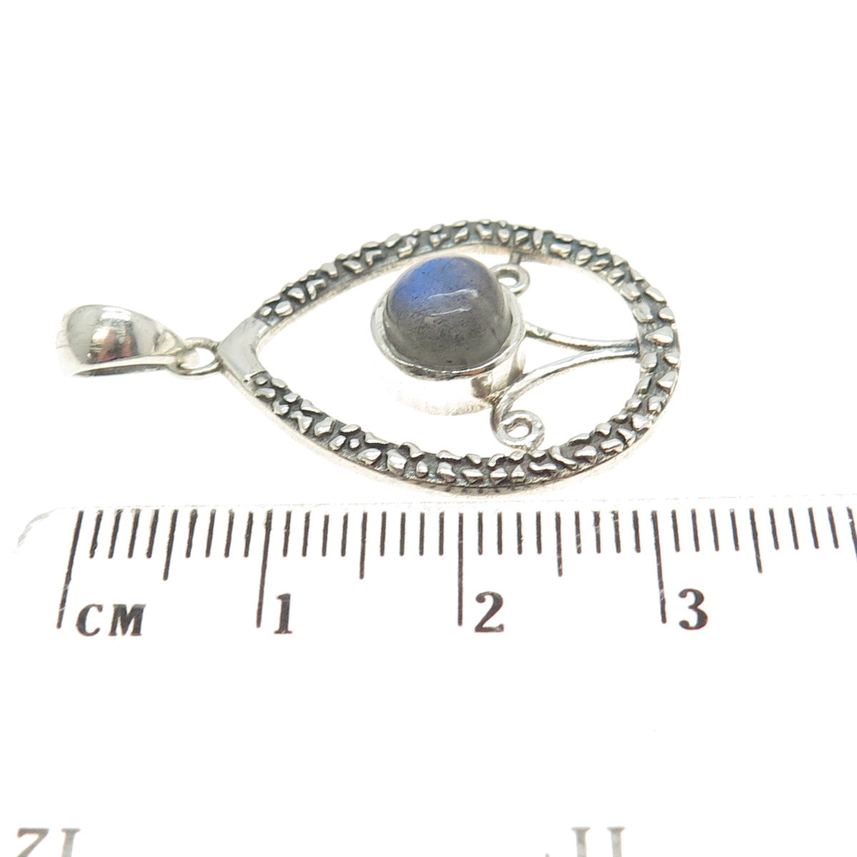 925 Sterling Silver Vintage Real Moonstone Gem Drop Pendant