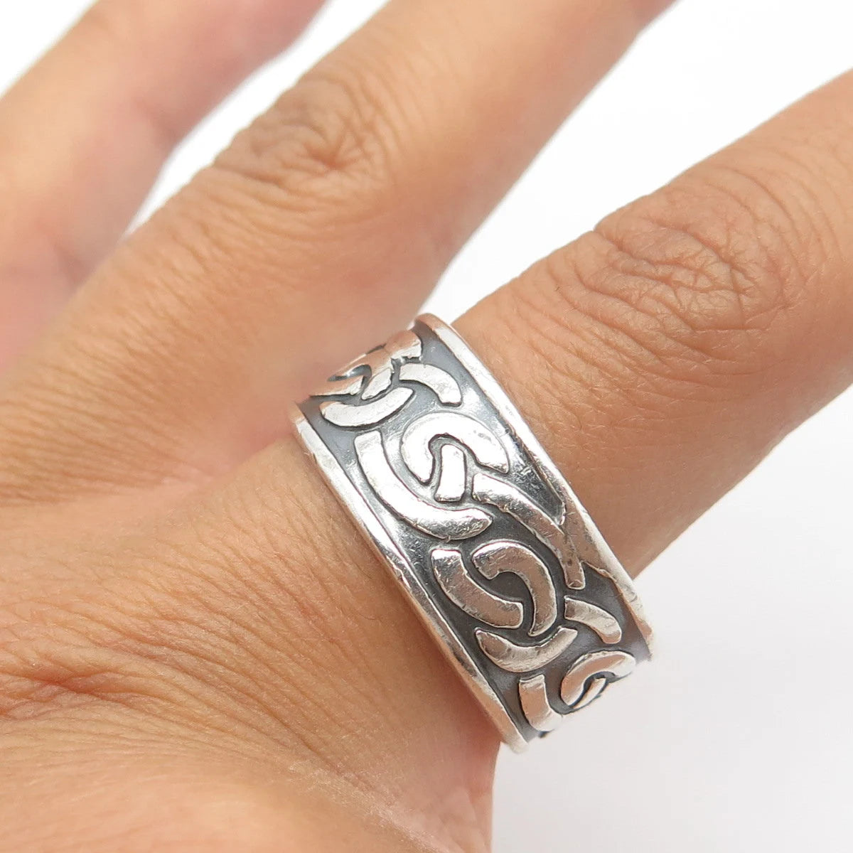925 Sterling Silver Vintage Celtic Knot Wide Band Ring Size 13.75