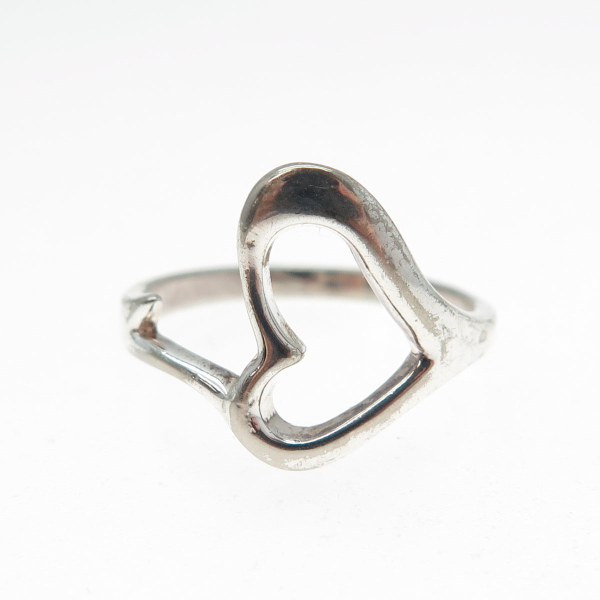925 Sterling Silver Vintage Modernist Heart Ring Size 8