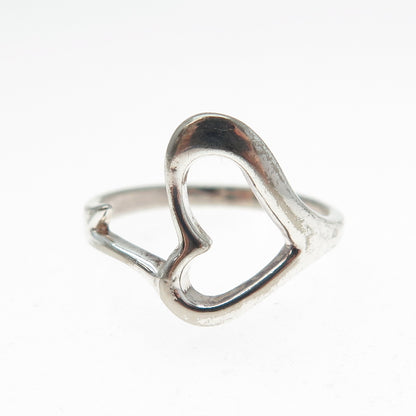 925 Sterling Silver Vintage Modernist Heart Ring Size 8