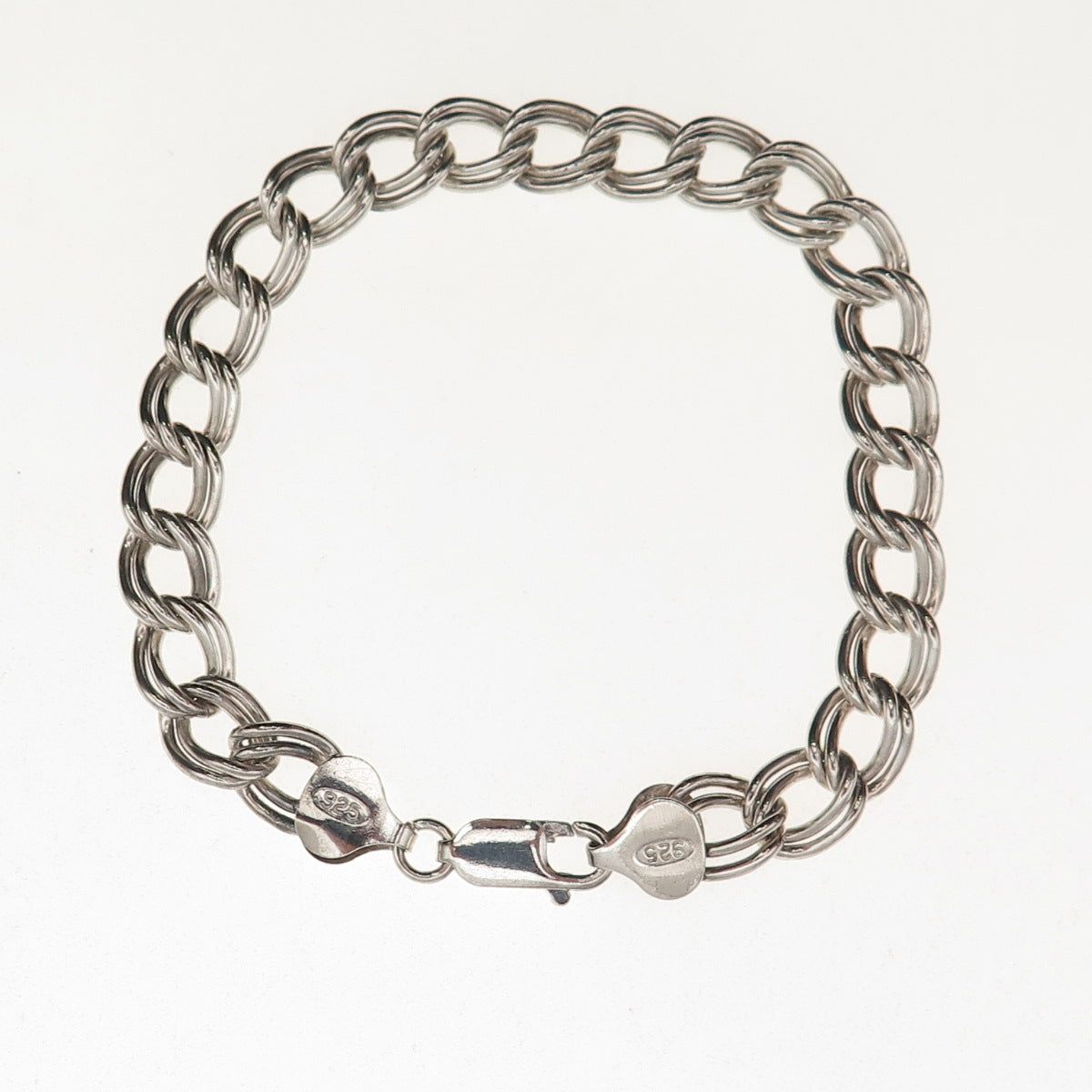 925 Sterling Silver Vintage Italy Double Curb Link Bracelet 7.5"