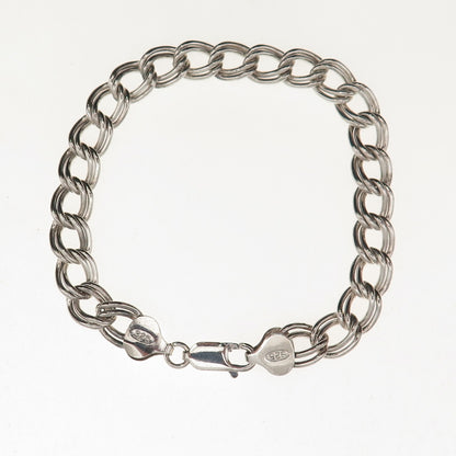 925 Sterling Silver Vintage Italy Double Curb Link Bracelet 7.5"