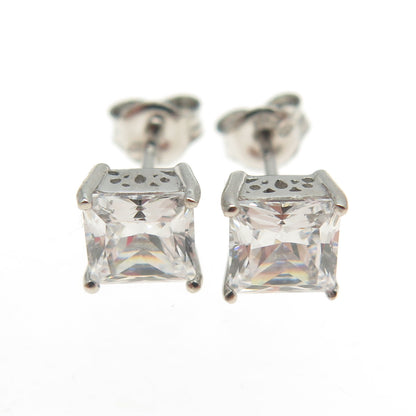 925 Sterling Silver Princess-Cut C Z Stud Earrings