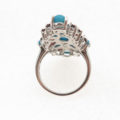 Chapal Zenray 925 Sterling Silver Real Turquoise & Red Garnet Ring Size 8.25