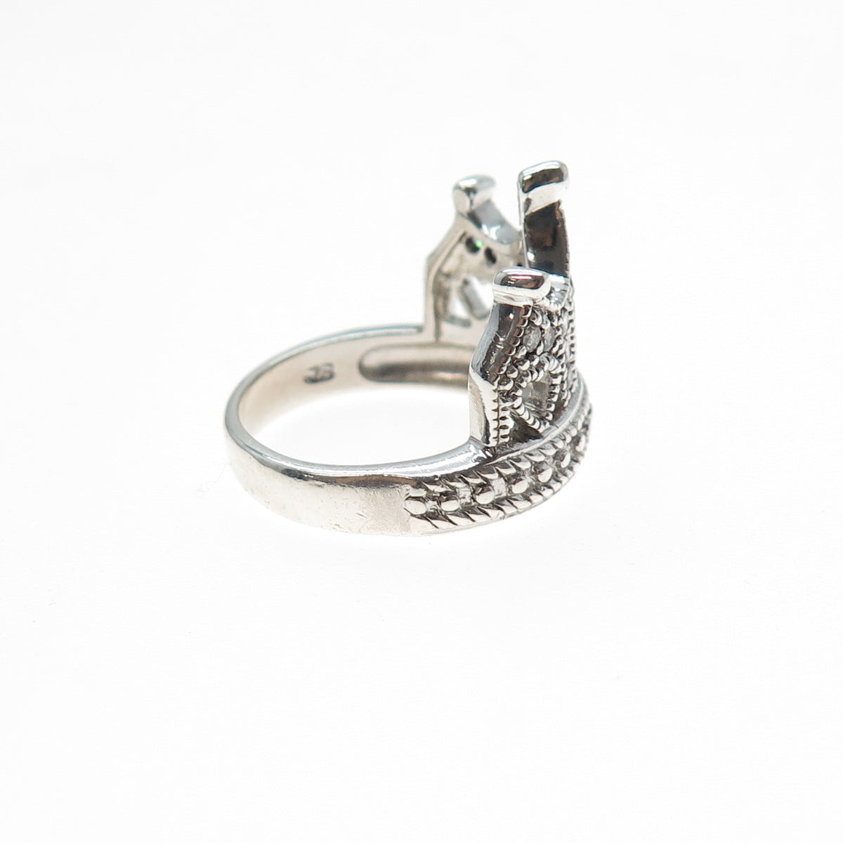 SETA 925 Sterling Silver Round-Cut C Z Heart Tiara Ring Size 7