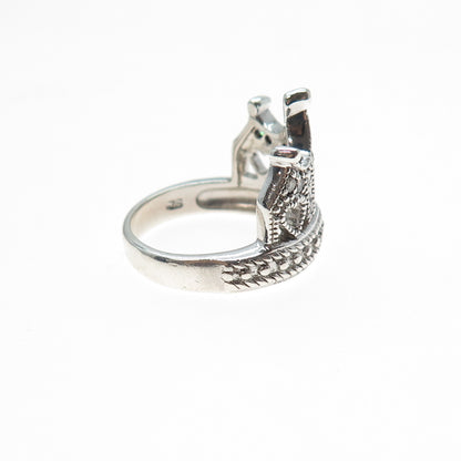 SETA 925 Sterling Silver Round-Cut C Z Heart Tiara Ring Size 7