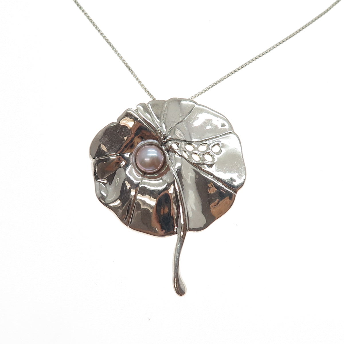 HAGIT GORALI Sterling Vintage Israel Real Pearl Floral Box Chain Necklace 28"