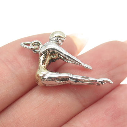 925 Sterling Silver 2-Tone Antique Art Deco Diving Woman Charm Pendant