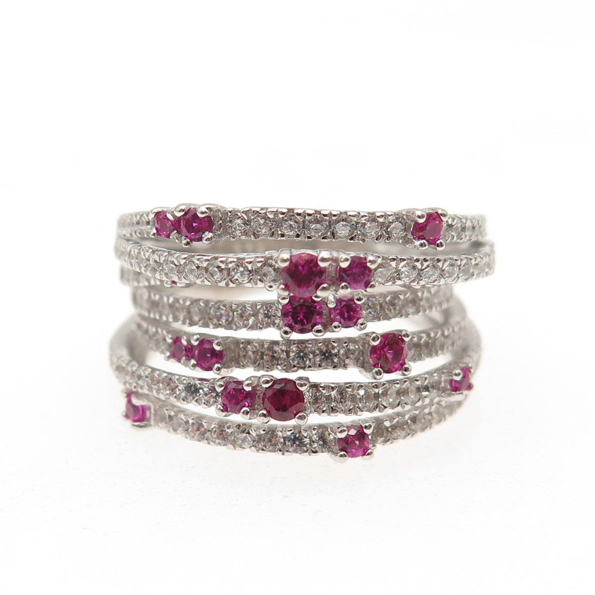 925 Sterling Silver Lab-Created Sapphire & C Z Crisscross Ring Size 6.25