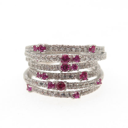 925 Sterling Silver Lab-Created Sapphire & C Z Crisscross Ring Size 6.25