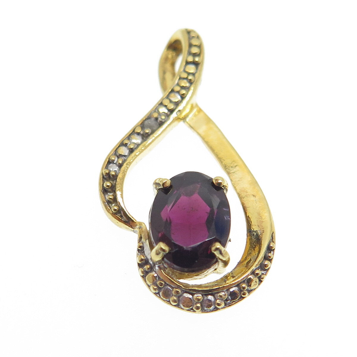 925 Sterling Silver Gold Plated Real Diamond Accent & Tourmaline Twisted Pendant