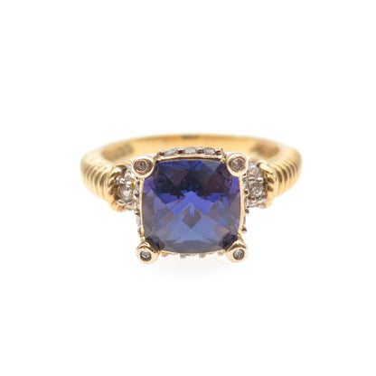 925 Sterling Silver Gold Plated Purple & White C Z Ring Size 7