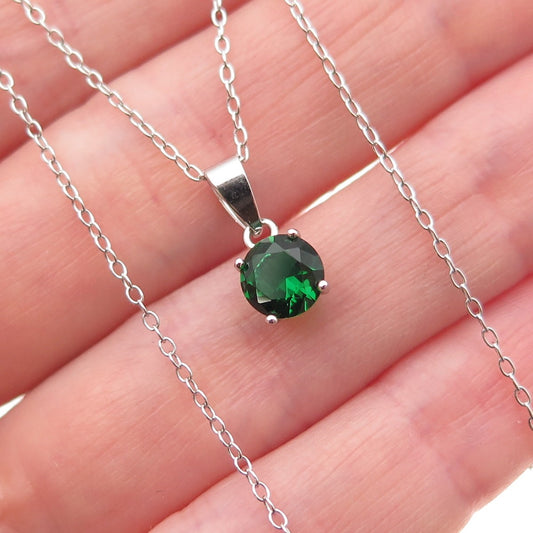 925 Sterling Silver Real Round-Cut Chrome Diopside Cable Chain Necklace 16-18"