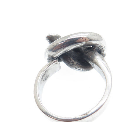 925 Sterling Silver Vintage Israel Modernist Love Knot Oxidized Ring Size 9.25
