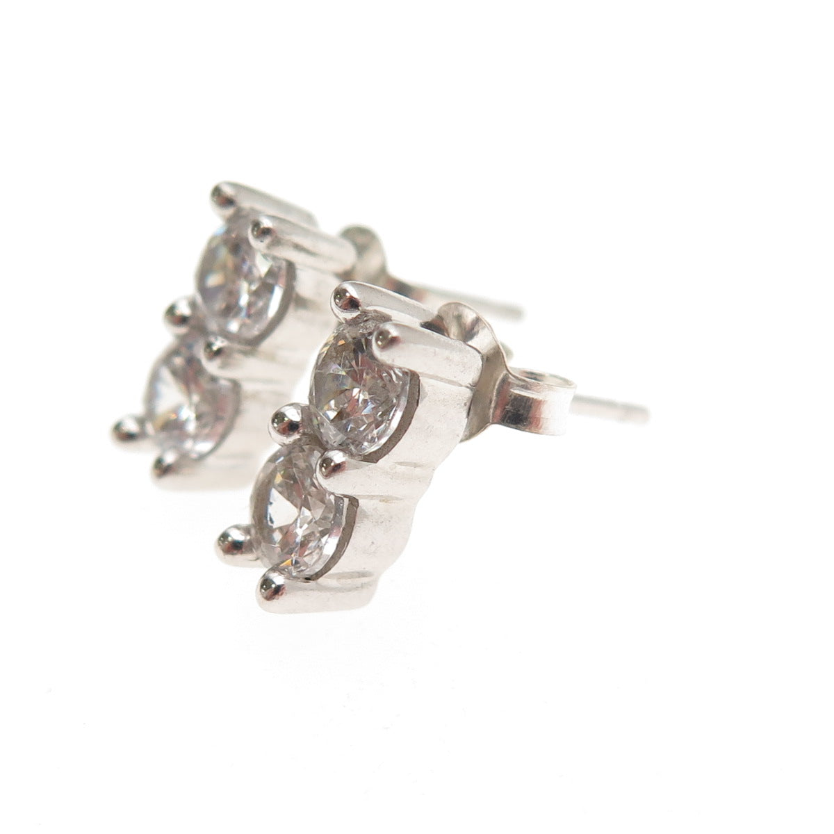 925 Sterling Silver Round-Cut C Z Stud Earrings