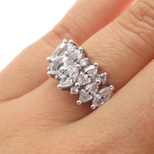 925 Sterling Silver Marquise-Cut C Z Ring Size 6.25
