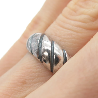 925 Sterling Silver Vintage Modernist Ribbed Oxidized Band Ring Size 5