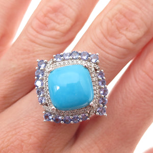 Chuck Clemency Sterling Silver Real Turquoise Tanzanite White Topaz Ring Size 8