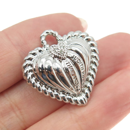 JUDITH RIPKA 925 Sterling Silver Round-Cut C Z Ribbed Heart Charm Pendant