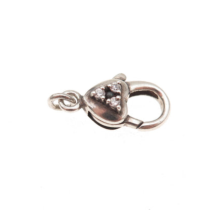 925 Sterling Silver Vintage C Z Bracelet / Necklace Heart Lobster Lock Clasp