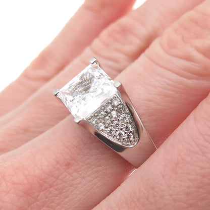 925 Sterling Silver Princess & Round-Cut C Z Engagement Ring Size 7