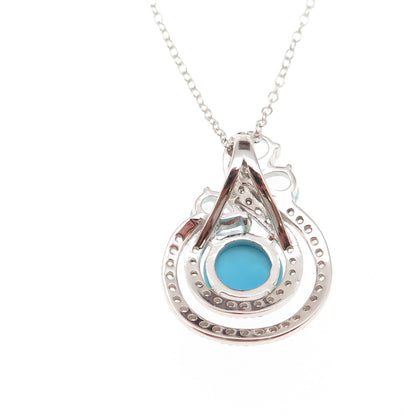 925 Sterling Silver Real Turquoise Blue & White Topaz Cable Chain Necklace 18"