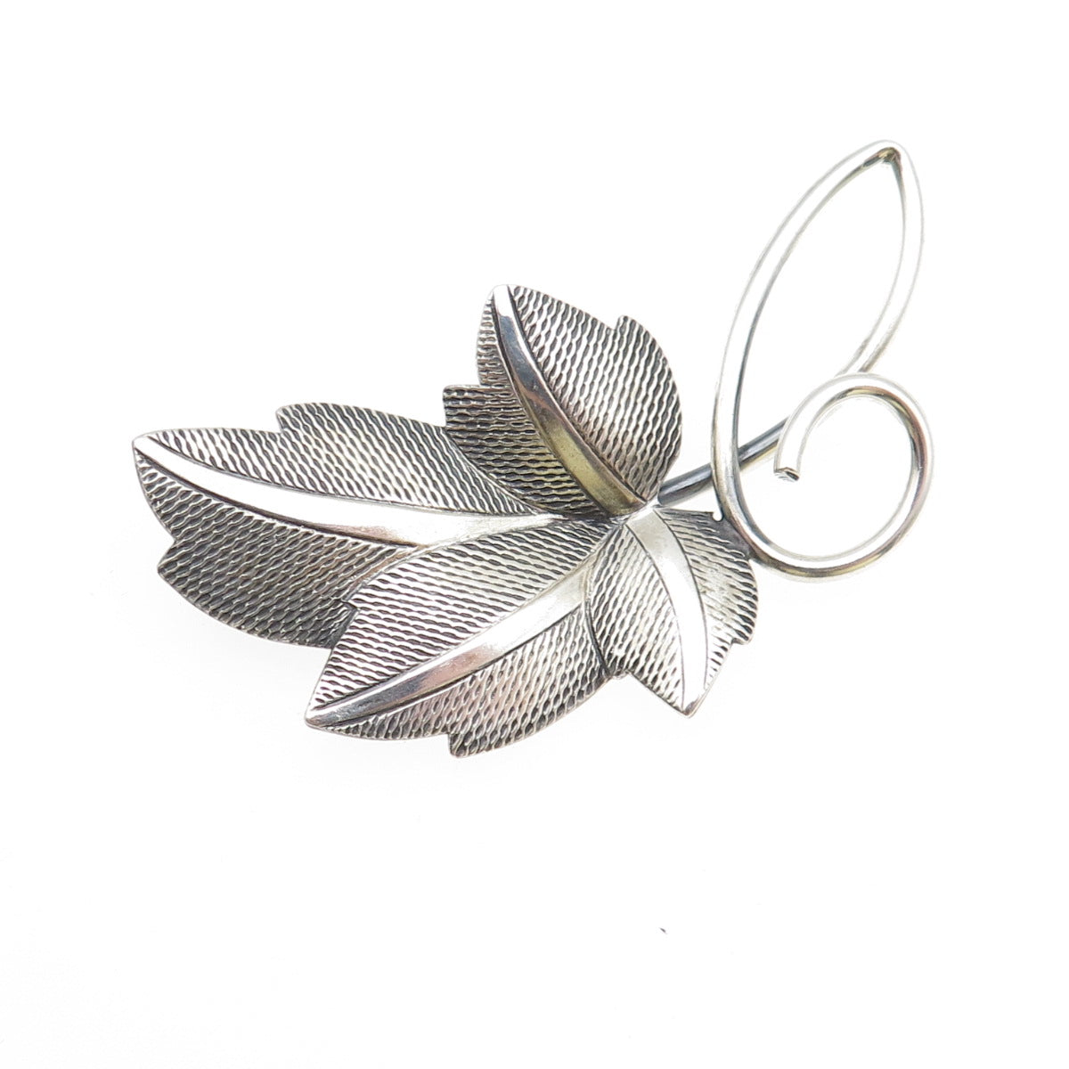 BEAU 925 Sterling Silver Vintage Floral Leaf Oxidized Pin Brooch