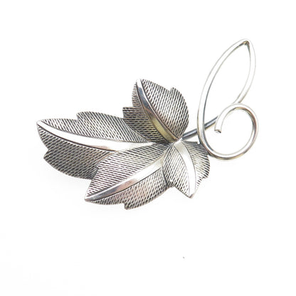 BEAU 925 Sterling Silver Vintage Floral Leaf Oxidized Pin Brooch