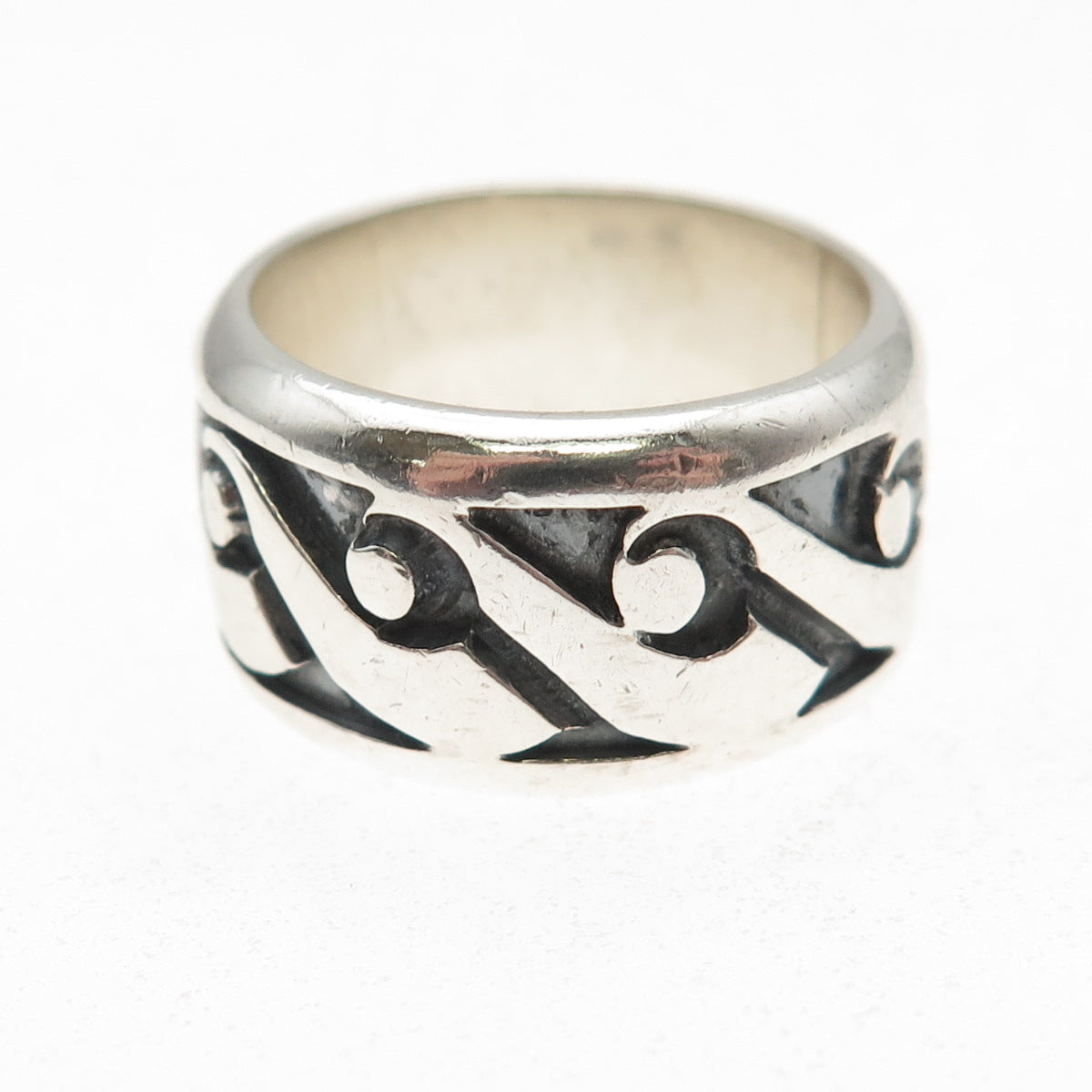 925 Sterling Silver Vintage Modernist Oxidized Band Ring Size 8.5