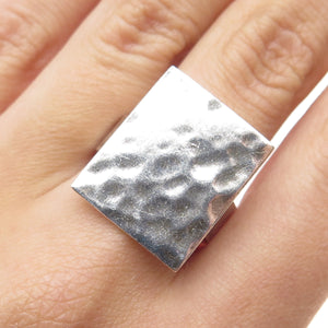 925 Sterling Silver Vintage Modernist Hammered Finish Ring Size 7.5